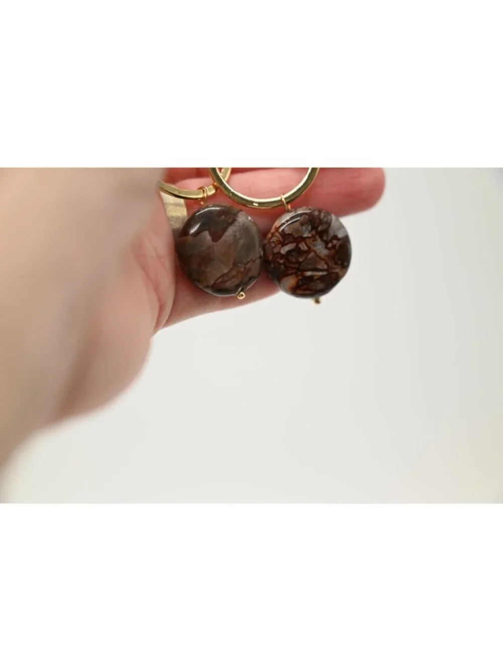NWT Dylan Jewelry Maison Earrings Earth Stone Gold Tone Dangle Drop Boho Chic